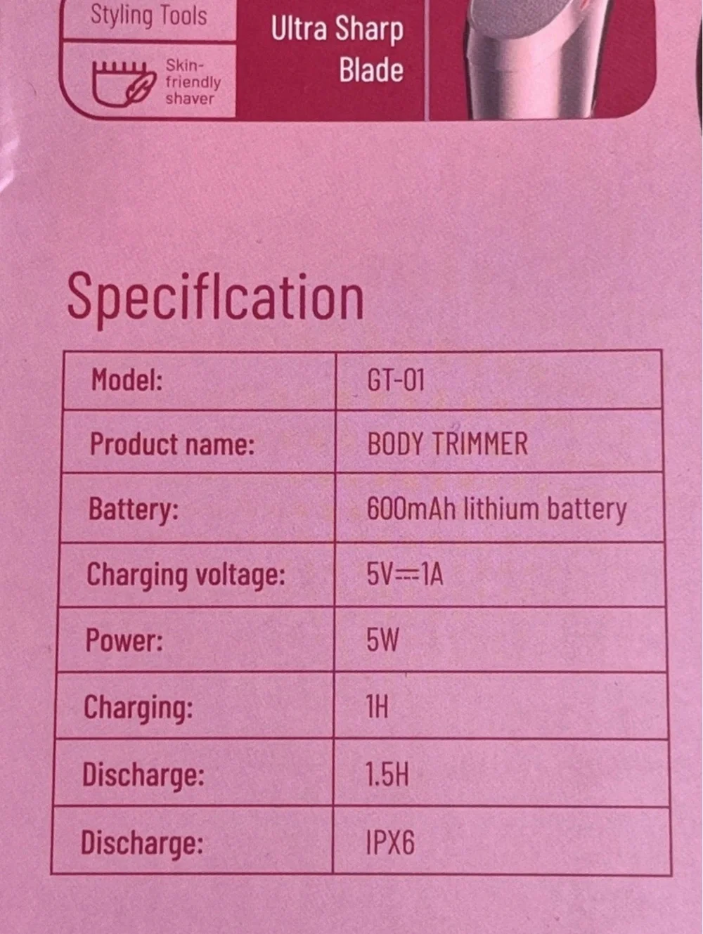 LGTGH GT-01 Body Groin Trimmer Women Wet Dry Rechargeable IPX6 Pink NEW
